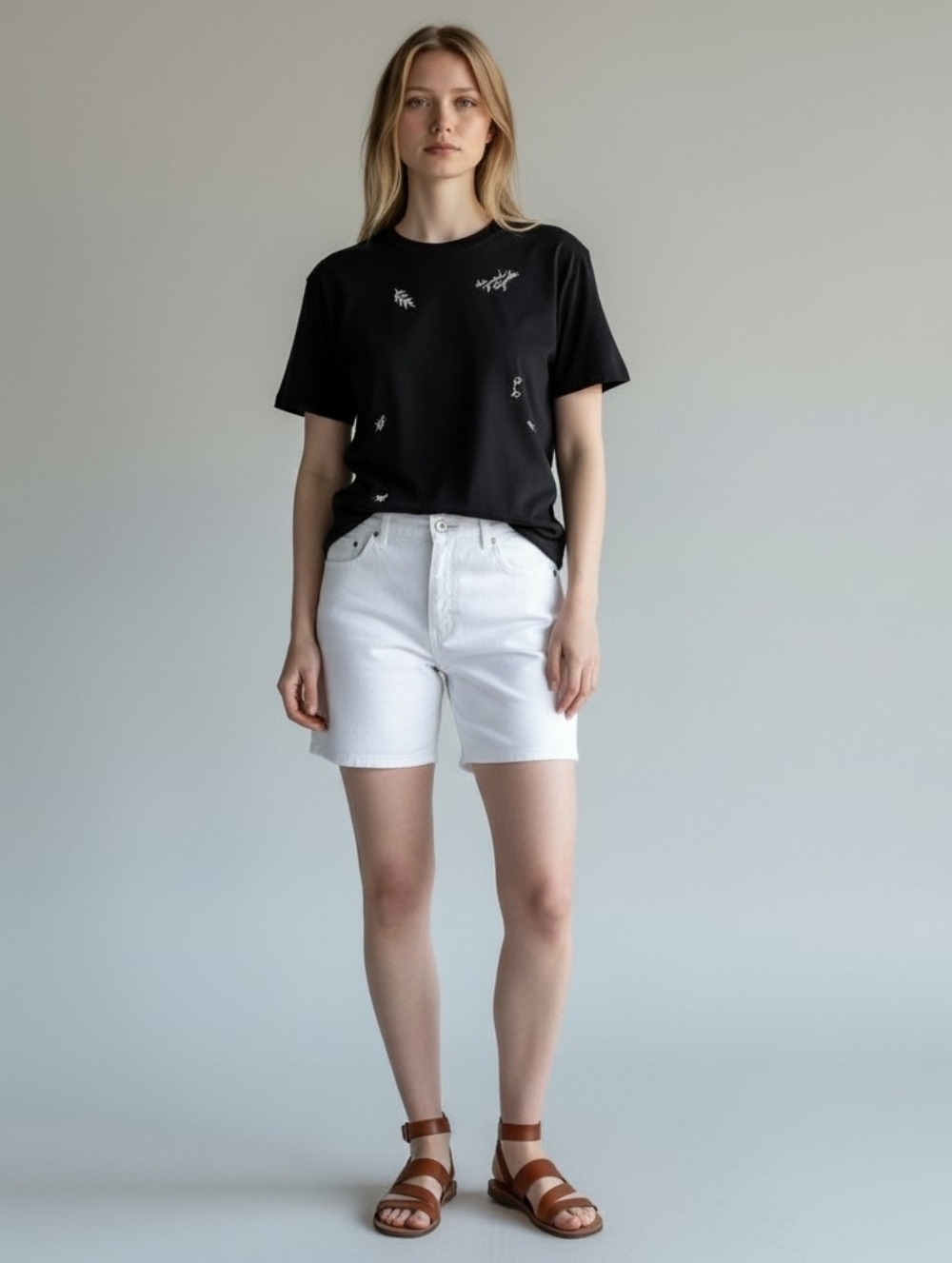 Universal Thread Black Short Sleeve Tee with White Embroidery